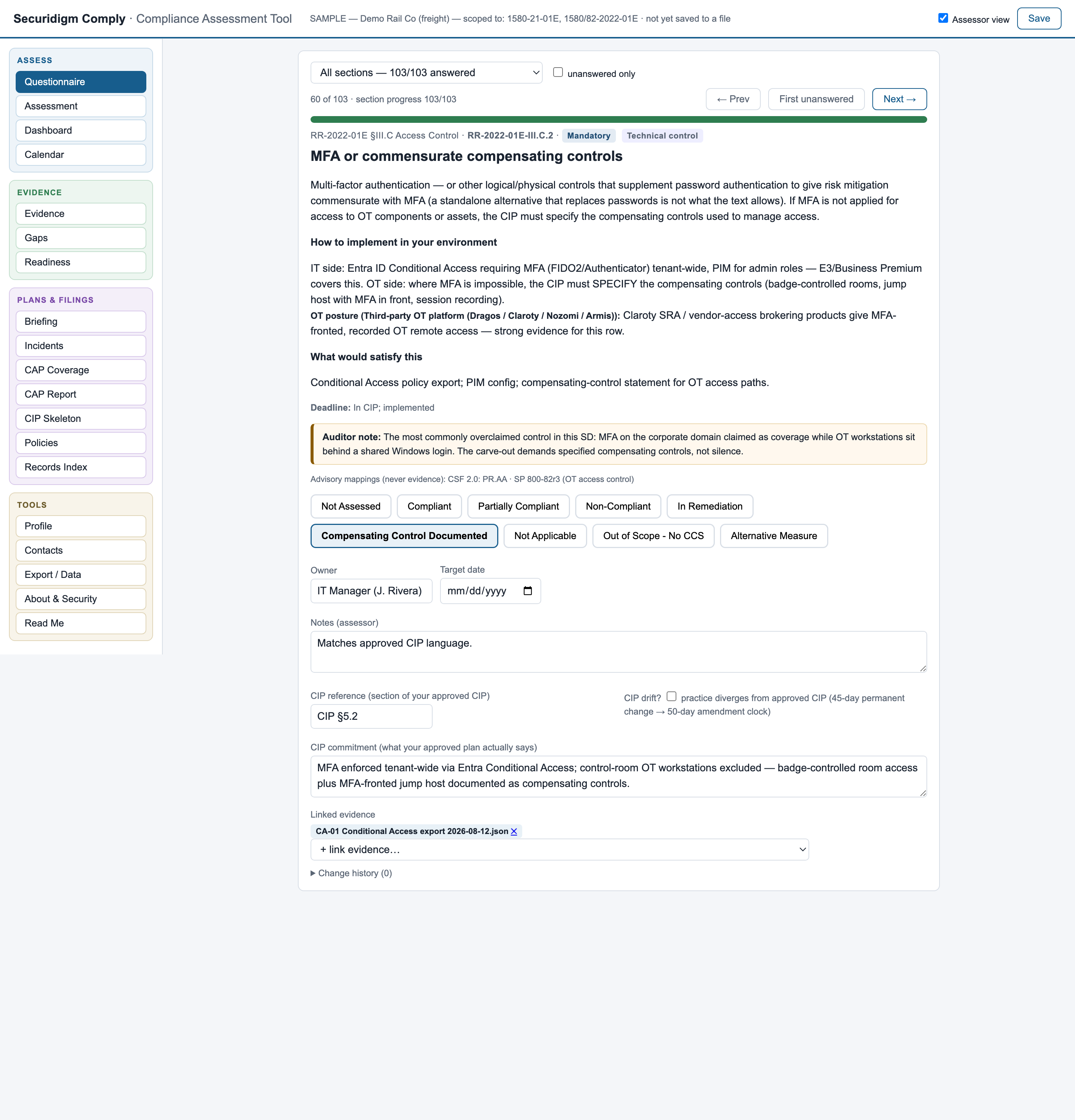 Assessor view with CIP commitment fields