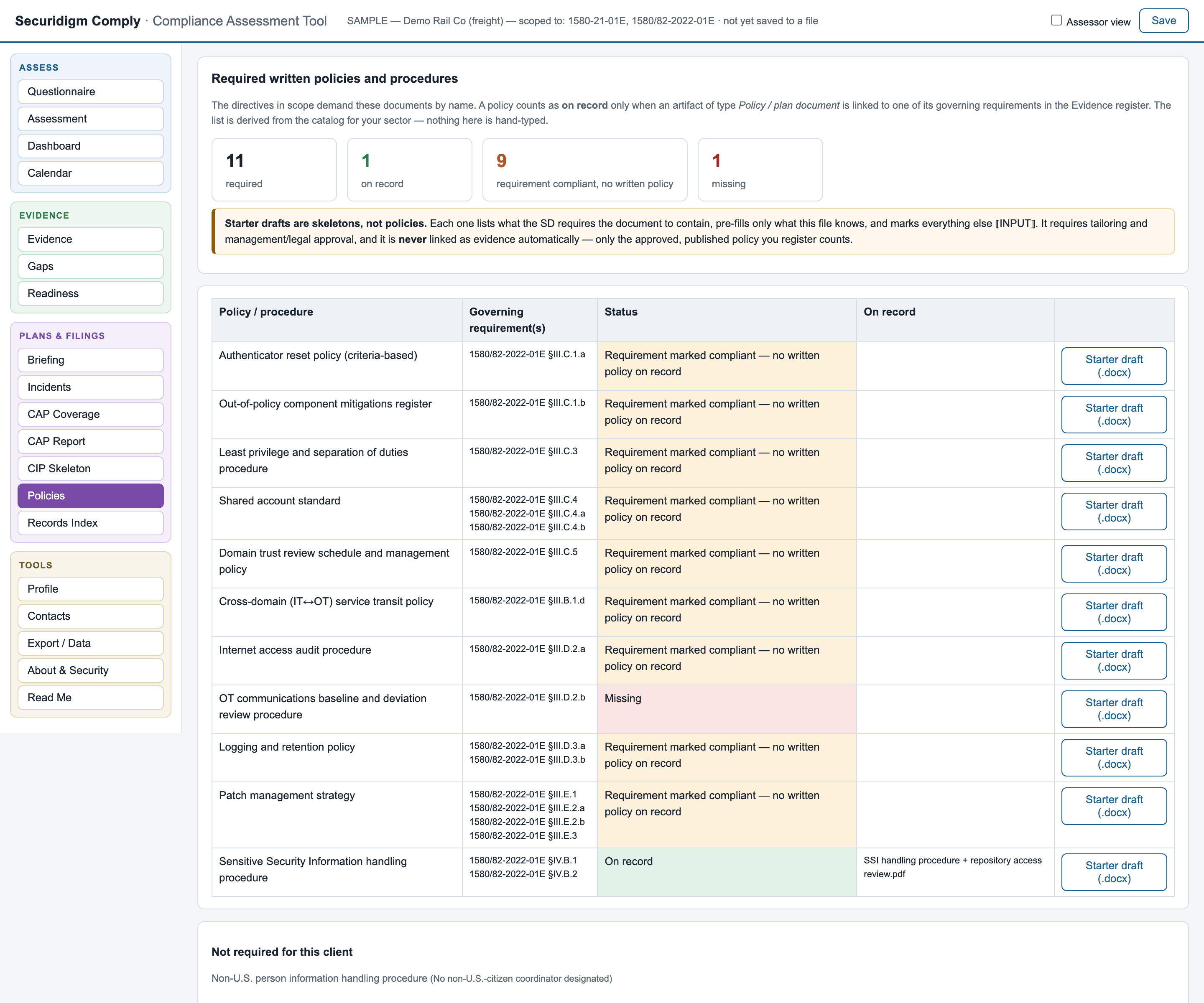 Required policies checklist