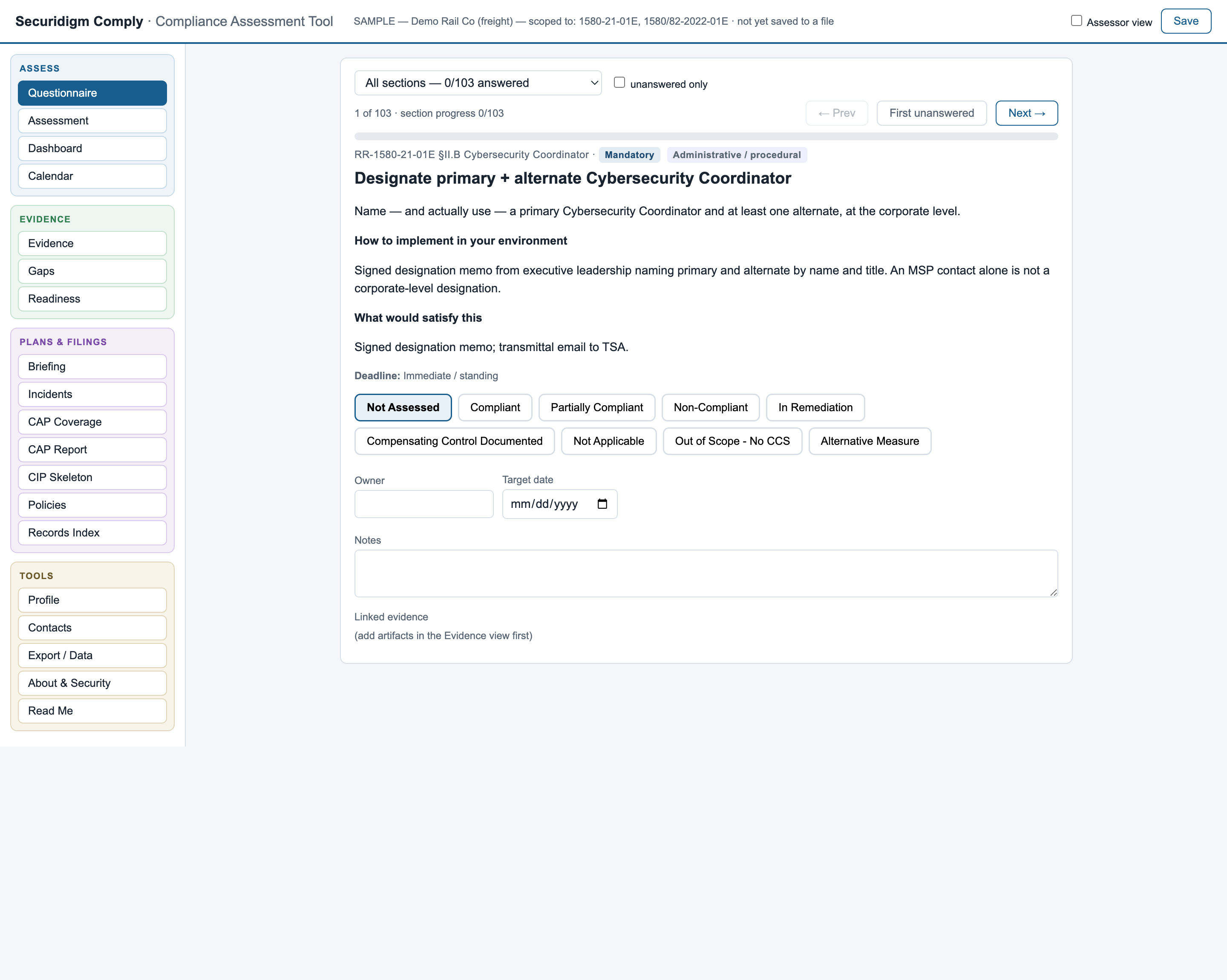 Questionnaire, unanswered requirement
